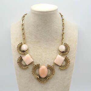 J Crew Vintage Rose Quartz Crystal Gold Tone Statement Necklace